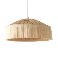 Abat-jour suspension en papier façon raphia et franges
