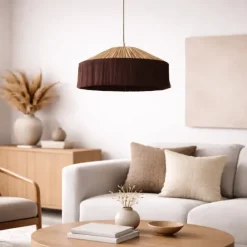Abat-jour suspension en papier façon raphia et franges