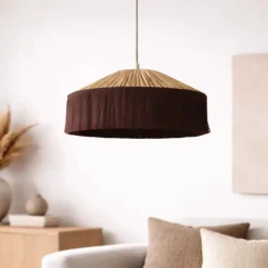 Abat-jour suspension en papier façon raphia et franges