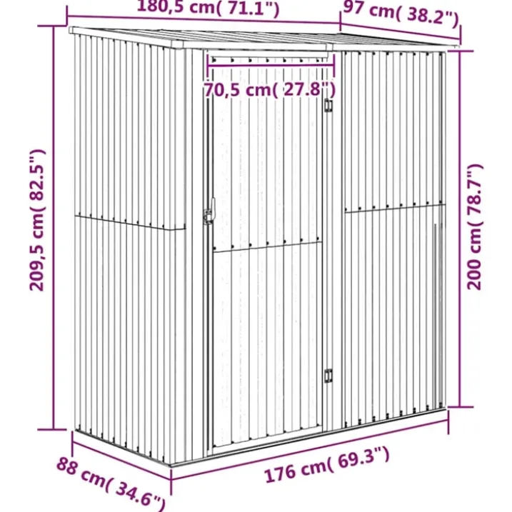 Abri de jardin avec porte verrouillable en acier galvanisé
