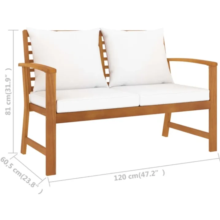 Banc de jardin en bois avec coussins