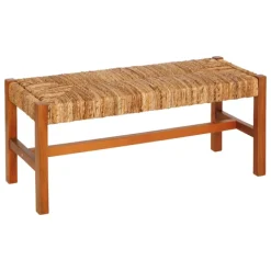 Banc tressé en fibre végétale avec structure en bois