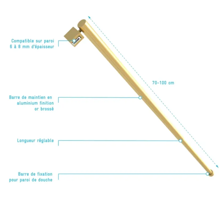 Barre de fixation extensible 70 à 100 cm pour douche italienne