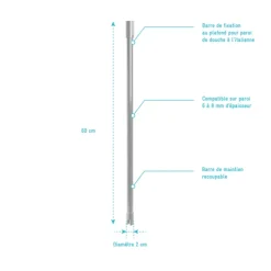 Barre de fixation plafond recoupable pour douche italienne