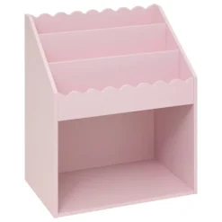 Bibliothèque enfant en bois rose avec étagères