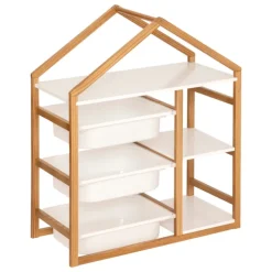 Bibliothèque enfant en forme de maison avec 3 bacs de rangement