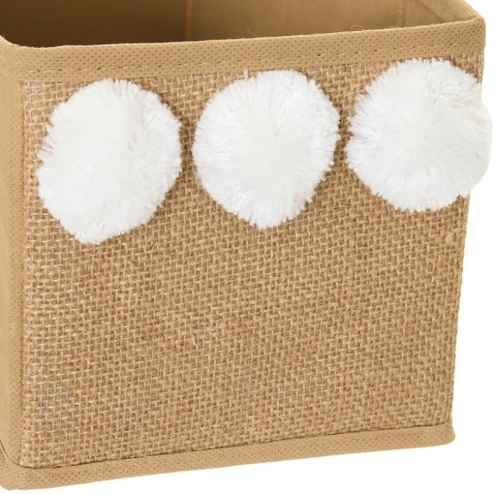 Boîte de rangement pliable avec poignée et pompons