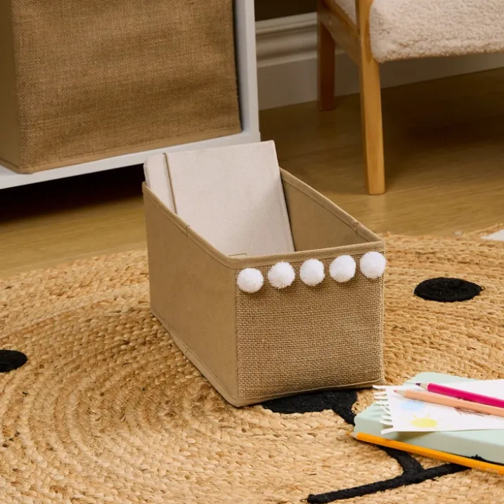 Boîte de rangement pliable avec poignée et pompons