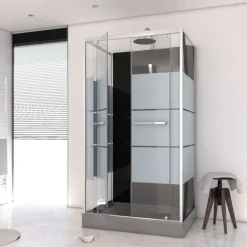 Cabine de douche avec portes sérigraphiées