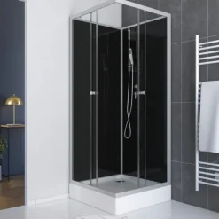 Cabine de douche carrée avec portes coulissantes en verre trempé