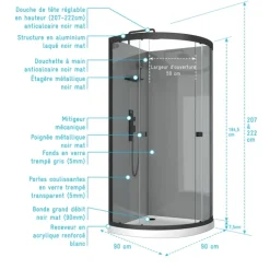 Cabine de douche 1/4 de cercle avec receveur