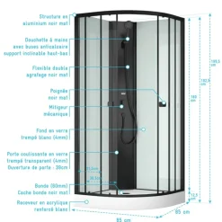 Cabine de douche 1/4 de cercle minimaliste style contemporain