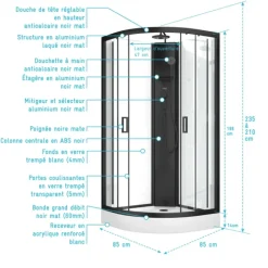 Cabine de douche 1/4 de cercle style contemporain