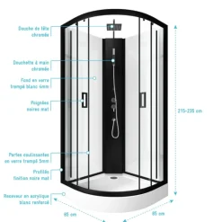 Cabine de douche en 1/4 de cercle