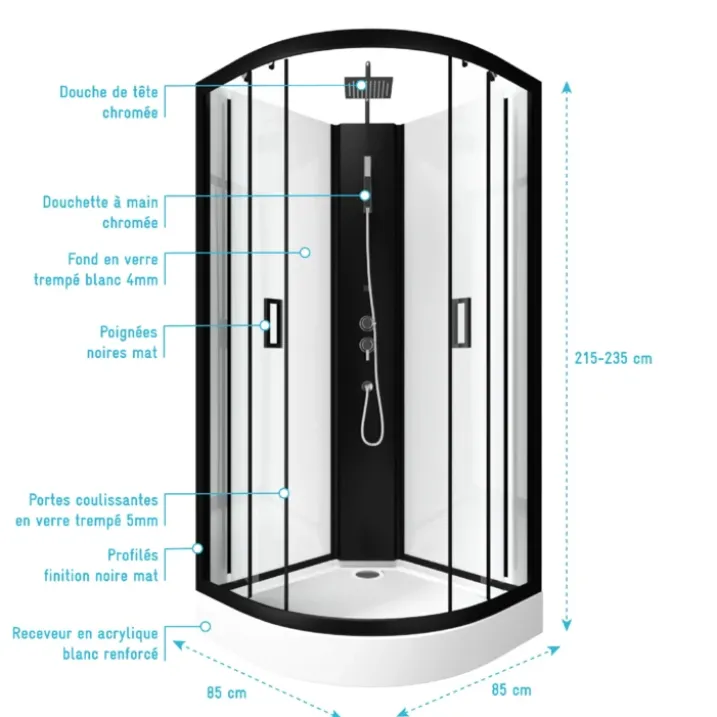 Cabine de douche en 1/4 de cercle