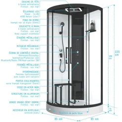 Cabine de douche hammam 1/4 de cercle hydromassant