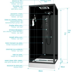 Cabine de douche hydromassante porte pivotante et panneau de contrôle tactile