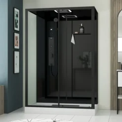 Cabine de douche hydromassante rectangulaire XXL avec porte coulissante et panneau de contrôle tactile