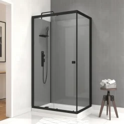 Cabine de douche rectangulaire avec receveur bas et porte coulissante