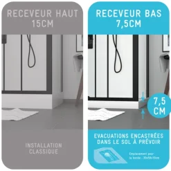 Cabine de douche rectangulaire avec receveur bas et porte coulissante