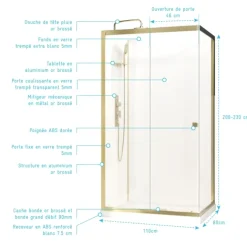 Cabine de douche rectangulaire avec receveur bas et porte coulissante
