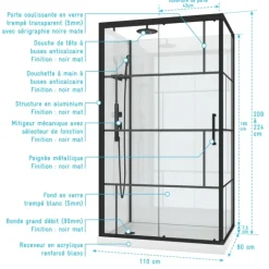 Cabine de douche rectangulaire portes coulissantes graphique