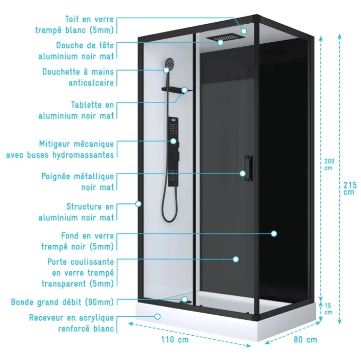 Cabine de douche rectangulaire style industrielle