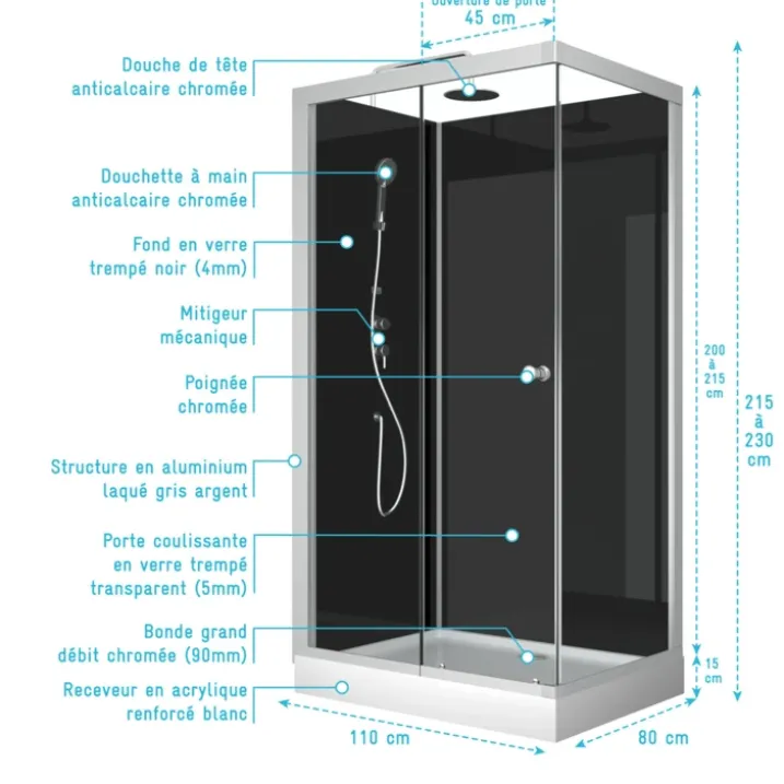 Cabine de douche rectangulaire minimaliste style contemporain