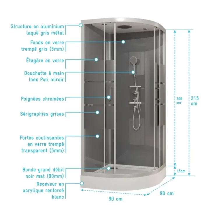 Cabine de douche ronde à bandes laquées