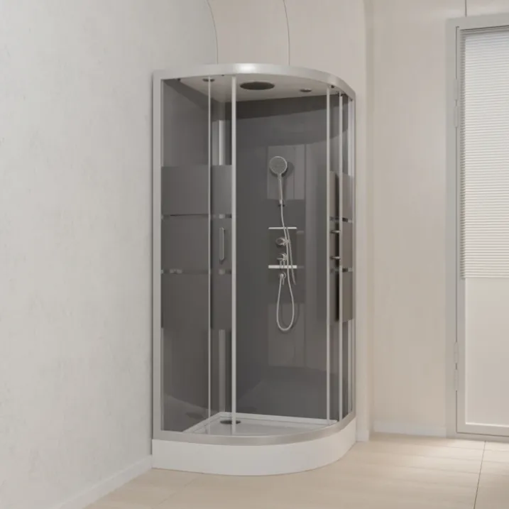 Cabine de douche ronde à bandes laquées
