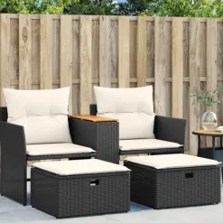 Canapé de jardin 2 places avec tabourets résine tressée