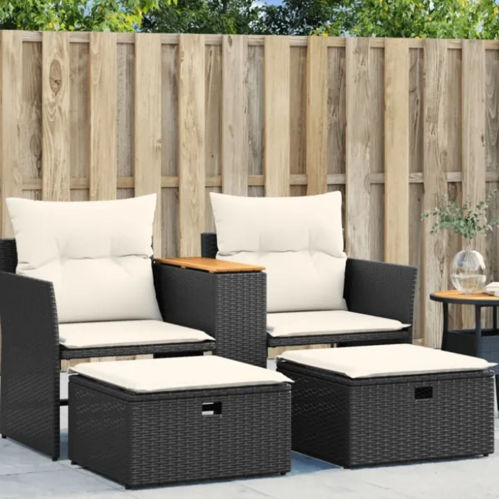 Canapé de jardin 2 places avec tabourets résine tressée