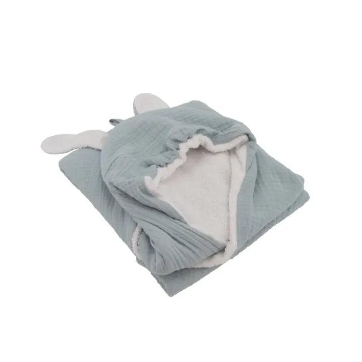 Cape de bain en gaze de coton avec oreilles de lapin