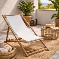 Chaise de terrasse en bambou et toile