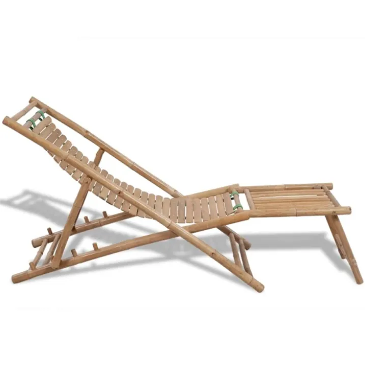 Chaise longue avec repose-pied en bambou