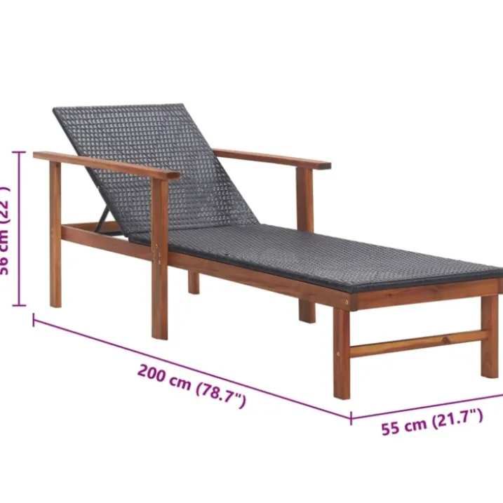 Chaise longue de jardin en bois résine tressée