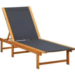 Chaise longue en acacia et textilène