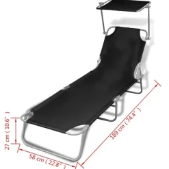 Chaise longue pliable avec auvent