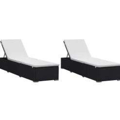 2 chaises longues en résine tressée avec coussins