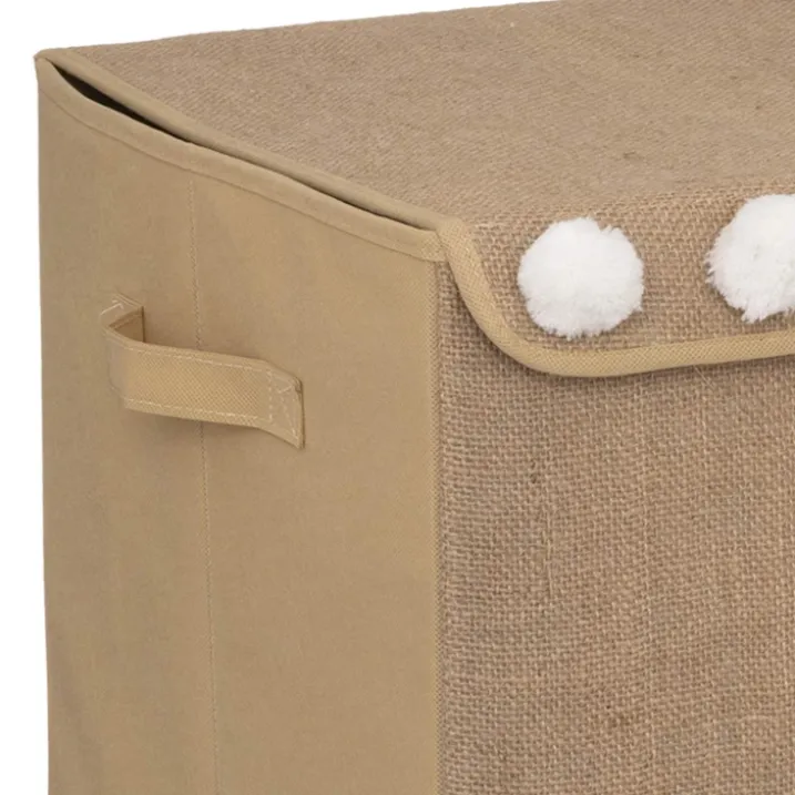Coffre à jouets en intissé et pompons