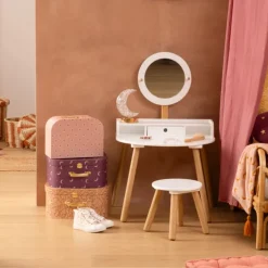 Coiffeuse enfant avec miroir et tabouret assorti