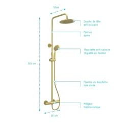 Colonne de douche thermostatique dorée