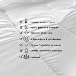 Couette chaude respirante premium 533 g/m² traitement anti acarien