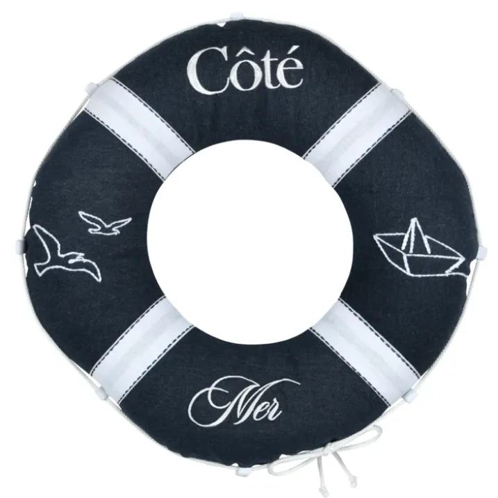 Coussin bouée polycoton décoratif esprit bord de mer
