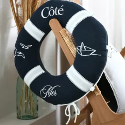 Coussin bouée polycoton décoratif esprit bord de mer