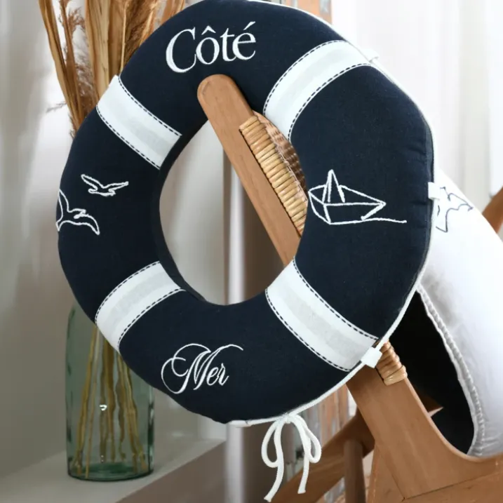 Coussin bouée polycoton décoratif esprit bord de mer