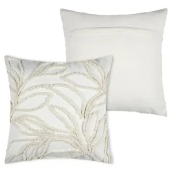 Coussin carré effet matière brodé de feuilles