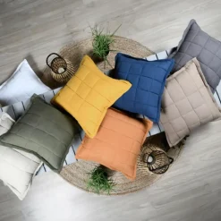 Coussin carré uni en gaze de coton surpiquée