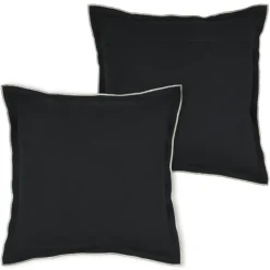 Coussin coton volant plat feston noir