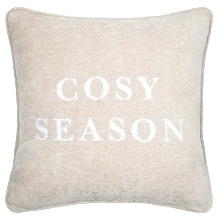 Coussin décoratif avec message brodé "Cosy Season"
